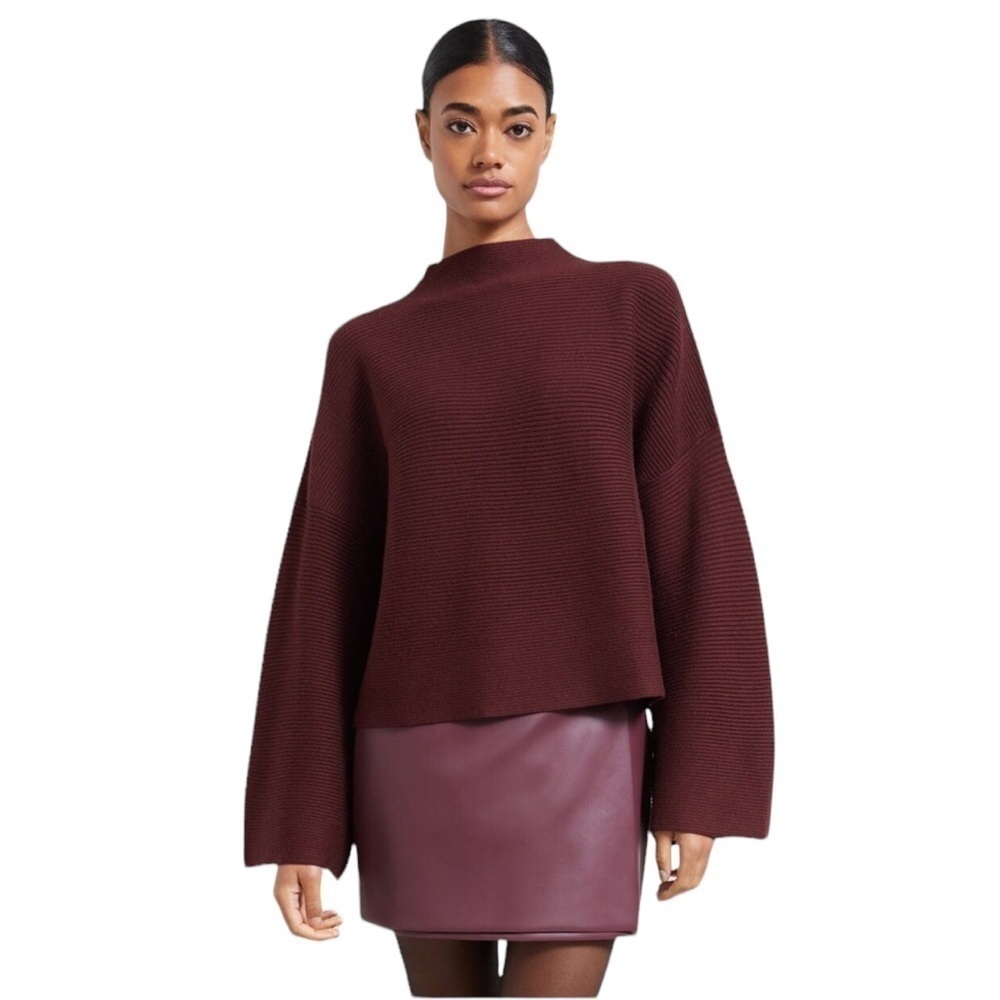 Modern Citizen Sweater The Lou Rib Knit Bell  Sleeve Deep Burgundy Size 3X
